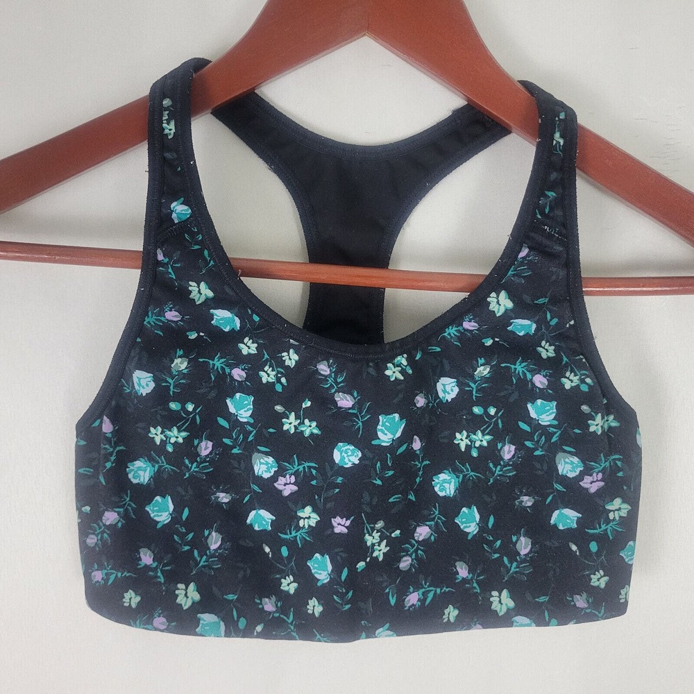 Old Navy Womens Sports‎ Bra XS Black Floral Racer Back Straps Activewear Go Dry